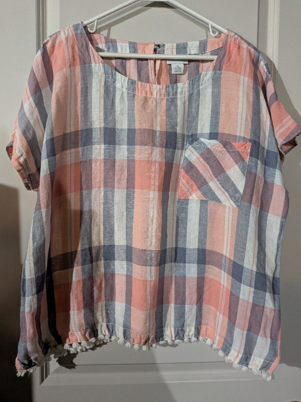 Liz Claibourne Short Sleeve Top Plaid with Front Pocket  XL